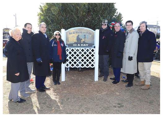 Saladino, Hand &#038; Officials Raise Awareness Of Mental Health Issues Facing Veteran By Installing “22 A Day” Sign