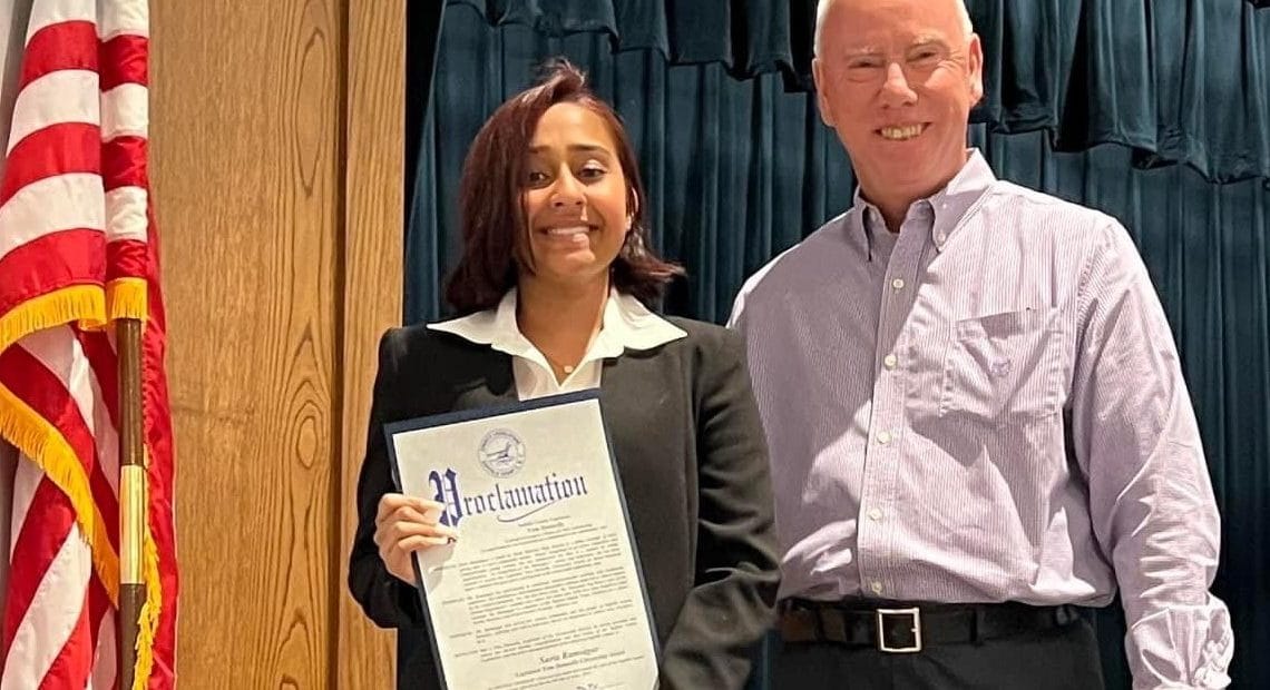 Suffolk Legislator Tom Donnelly Honors North Babylon Student Suria Ramsagar  With Citizenship Award