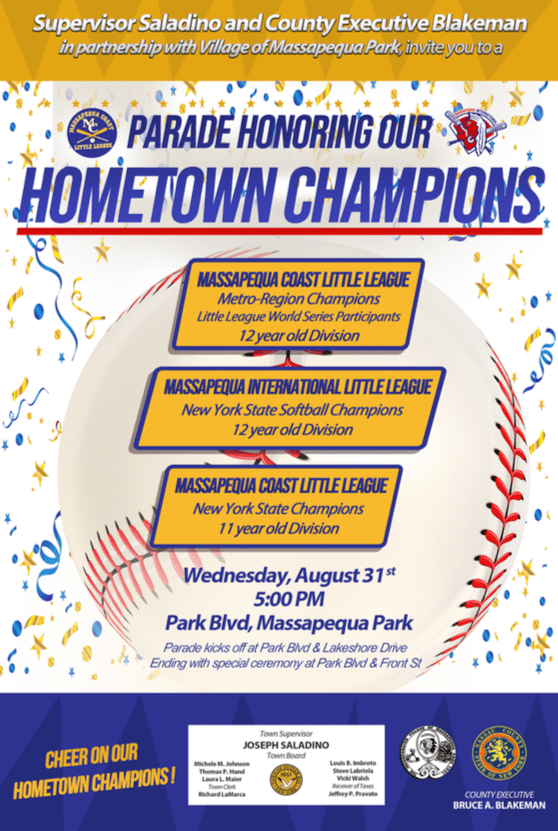 Town And County Hosting Parade In Honor Of Massapequa Little League Champions