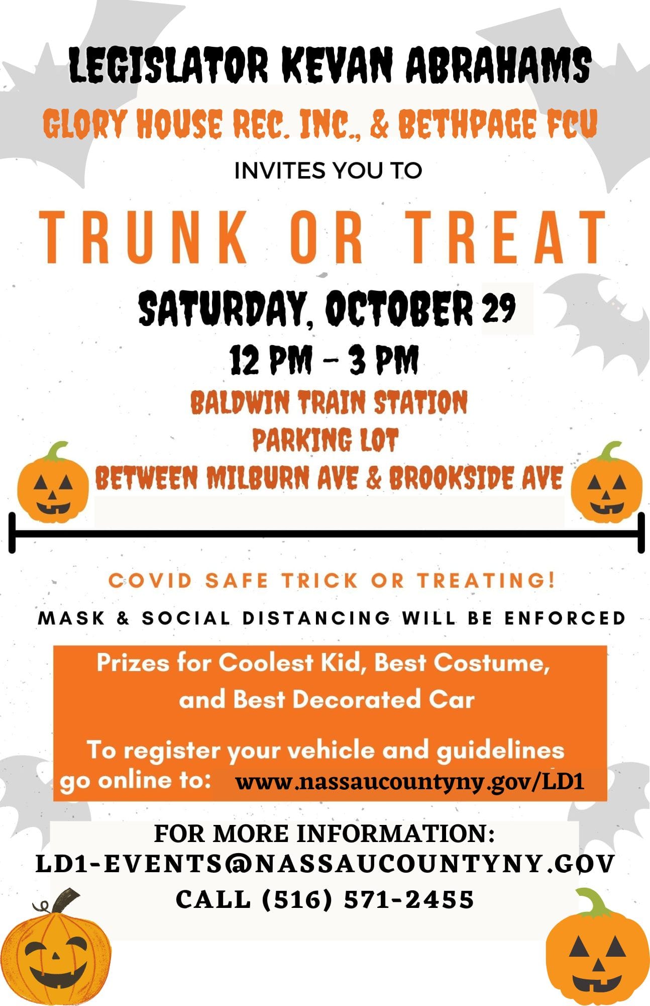 Legislator Abrahams, Bethpage Federal Credit Union, Glory House Recovery Inc. Host &#8216;Trunk Or Treat&#8217; Halloween Event In Baldwin