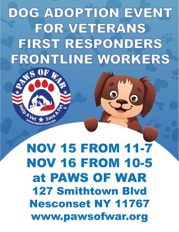Paws Of War To Host Puppy Adoption Event For Veterans, First Responders And Frontline Workers