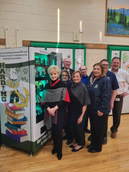 Members Of The Kiwanis Club Of Lindenhurst Attended The Unveiling Of A Book Vending Machine At Harding Avenue School