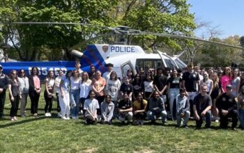 Suffolk County Police Department And Aviation Unit Visit Smithtown High School Students