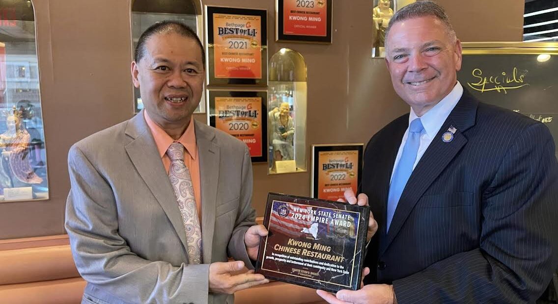 New York State Senator Steve Rhoads Awards Kwong Ming in Wantagh the New York State Empire Award