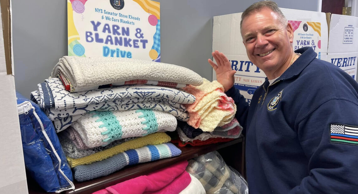 Senator Steve Rhoads And We Care Blankets Collect Record-Breaking Yarn and Blankets for Children Battling Cancer