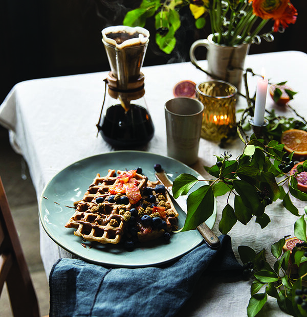 Vegan Soy Milk Waffles With Blueberries
